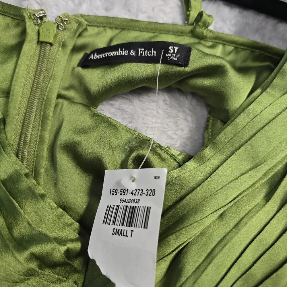 Abercrombie & Fitch Green Pleated Maxi Dress Sz S Cutout Open Back Wedding Guest - Picture 12 of 13